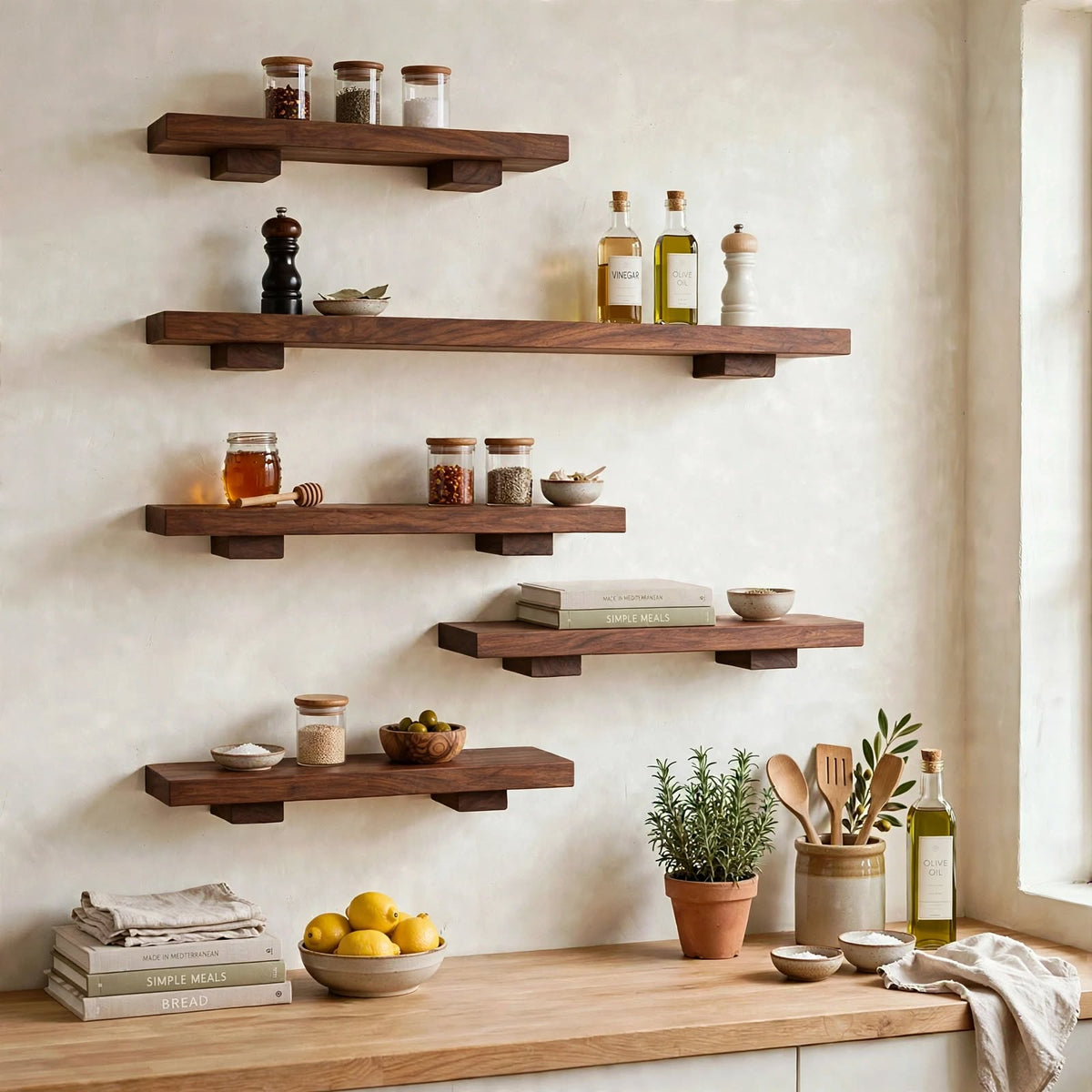 Set of 5 Display Wall Décor Shelves - Dark Brown Finish (Mixed Size)