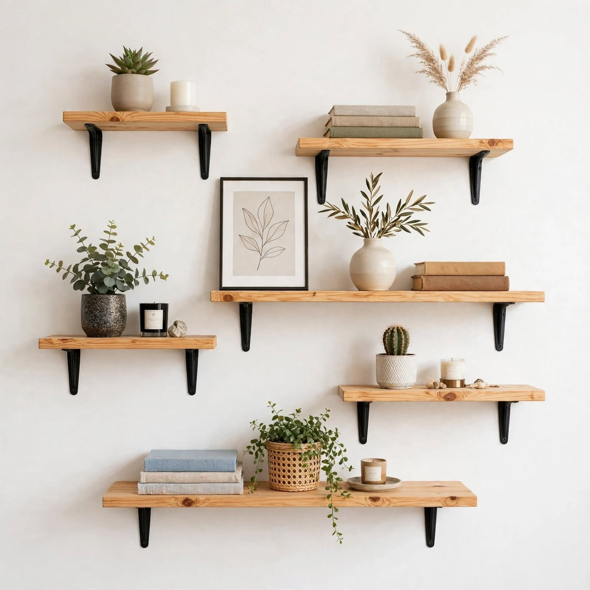 Set of 6 Display Wall Décor Shelves - (Mixed-Size)