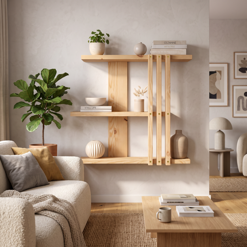 Multi-Tier Wall Mounted Wooden Modern Floating Wall Shelf for Plants, Books, Photo Frames and Home Décor