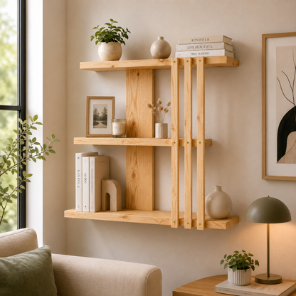 Multi-Tier Wall Mounted Wooden Modern Floating Wall Shelf for Plants, Books, Photo Frames and Home Décor
