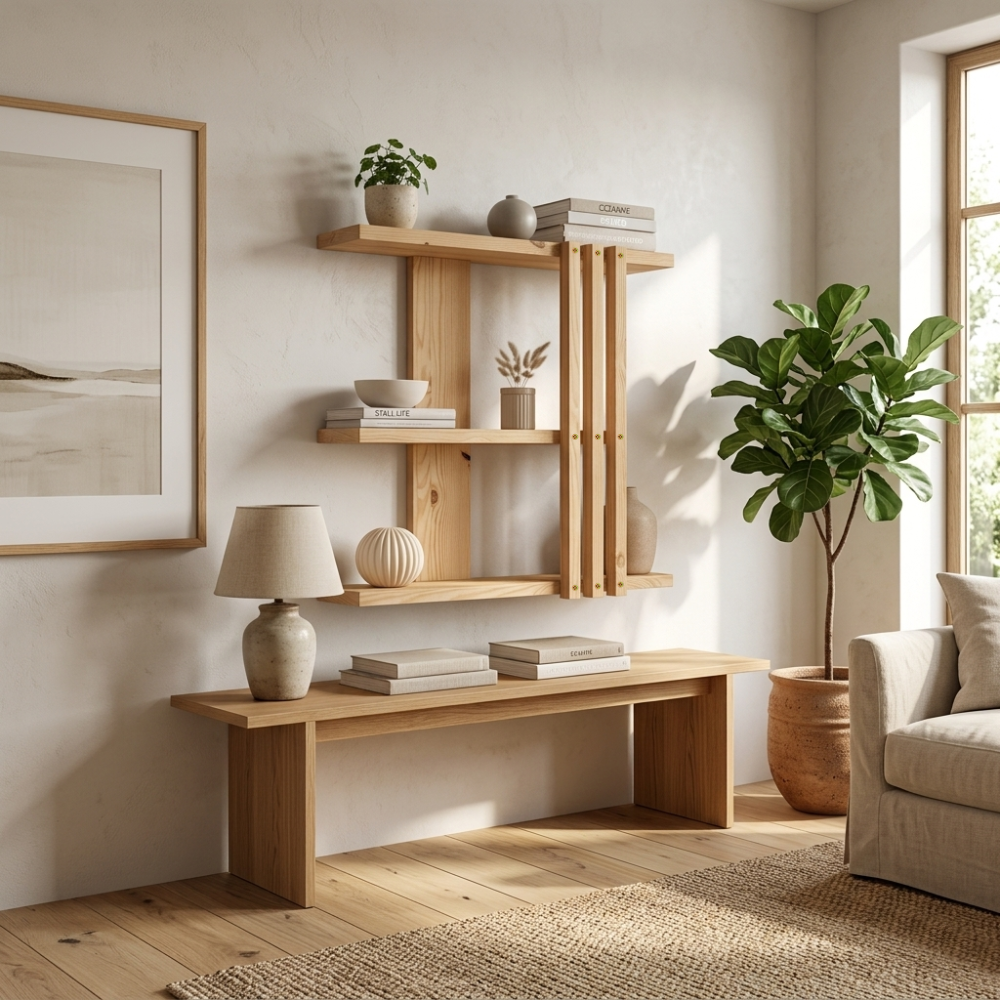 Multi-Tier Wall Mounted Wooden Modern Floating Wall Shelf for Plants, Books, Photo Frames and Home Décor