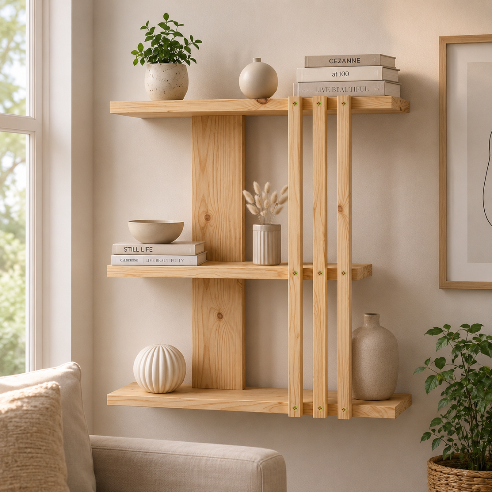 Multi-Tier Wall Mounted Wooden Modern Floating Wall Shelf for Plants, Books, Photo Frames and Home Décor