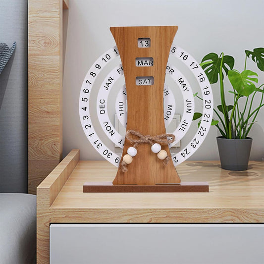 Ferris Wheel-Shaped Manual Rotating Wooden Disc Perpetual Calendar