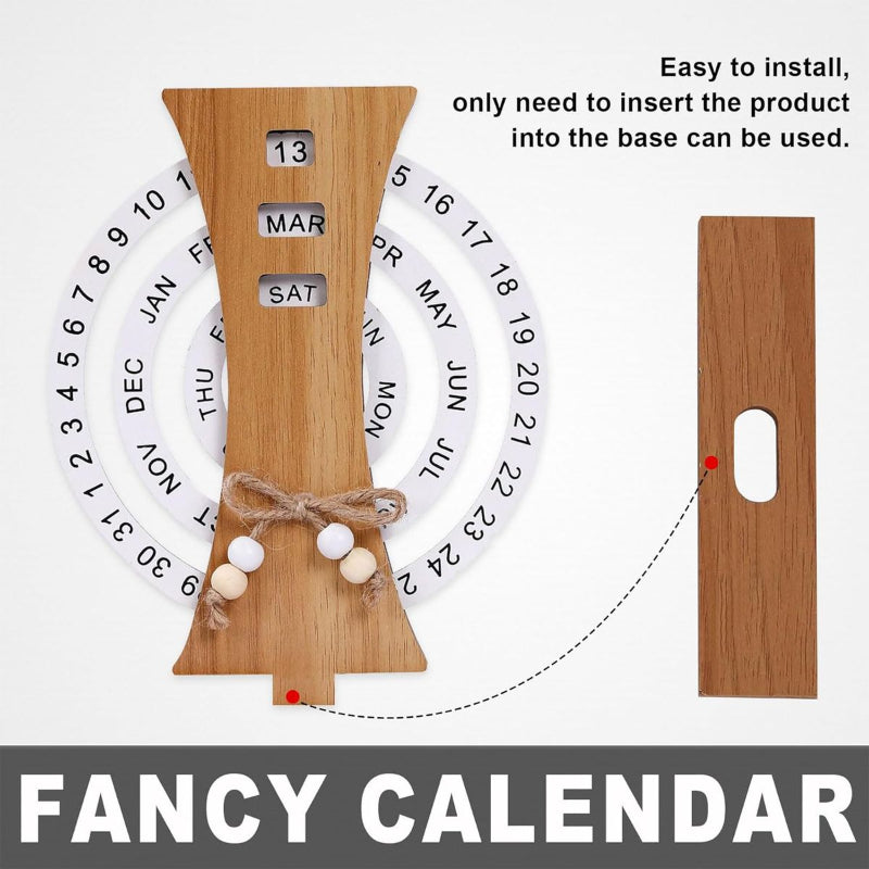 Ferris Wheel-Shaped Manual Rotating Wooden Disc Perpetual Calendar