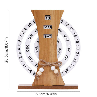 Ferris Wheel-Shaped Manual Rotating Wooden Disc Perpetual Calendar
