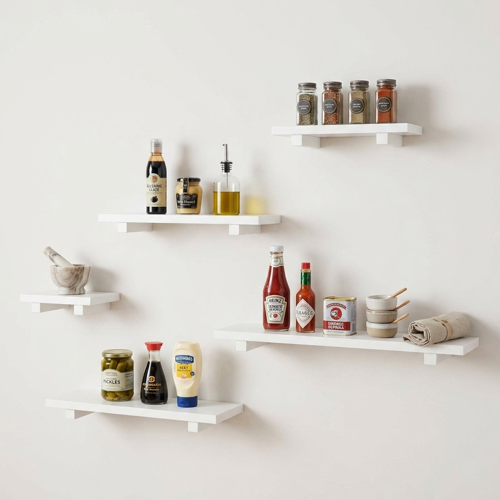 Set of 5 White Minimalist Display Wall Décor Shelves - (Mixed Size)