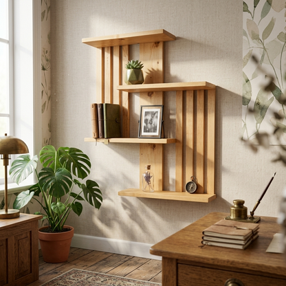 Multi-Tier Wall Mounted Wooden Modern Floating Wall Shelf for Plants, Books, Photo Frames and Home Décor