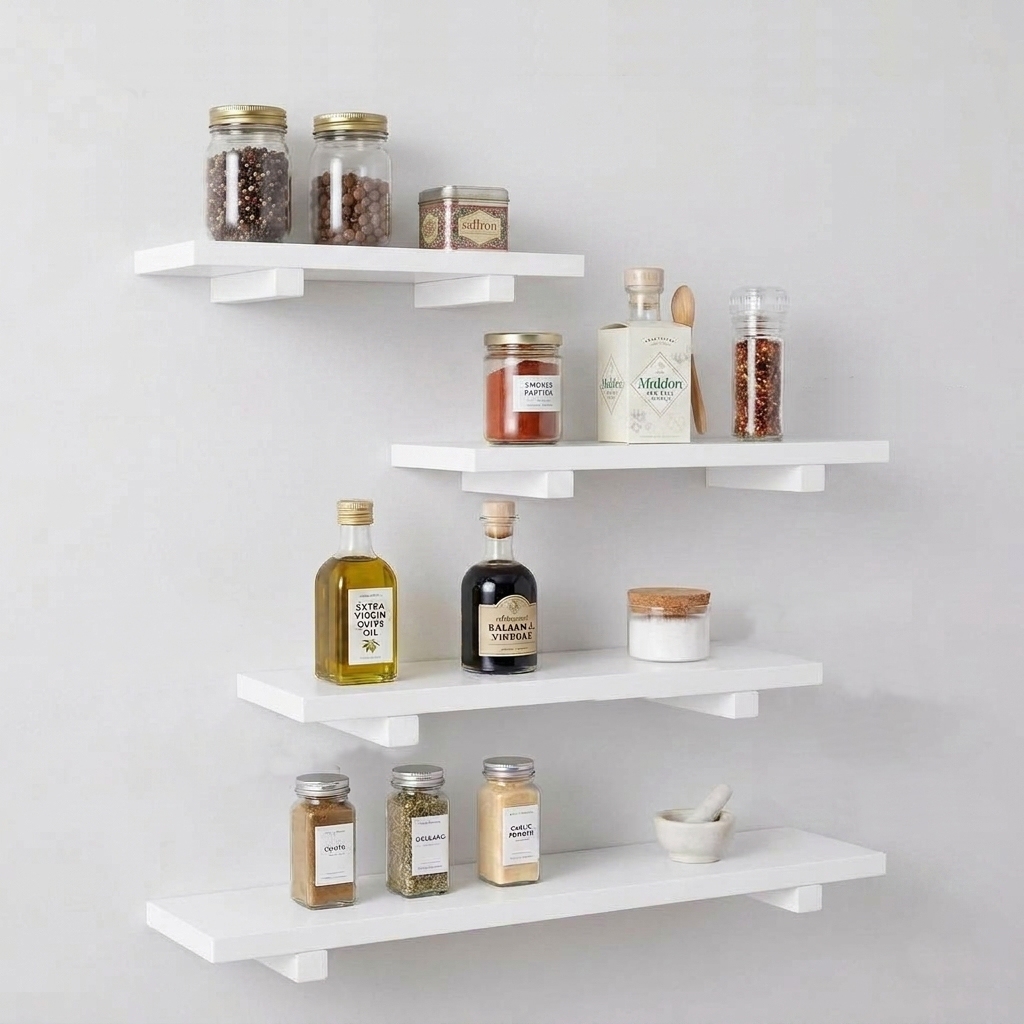 Set of 4 White Minimalist Display Wall Décor Shelves - (Mixed Size)