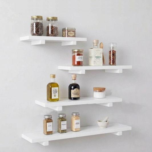 Set of 4 White Minimalist Display Wall Décor Shelves - (Mixed Size)