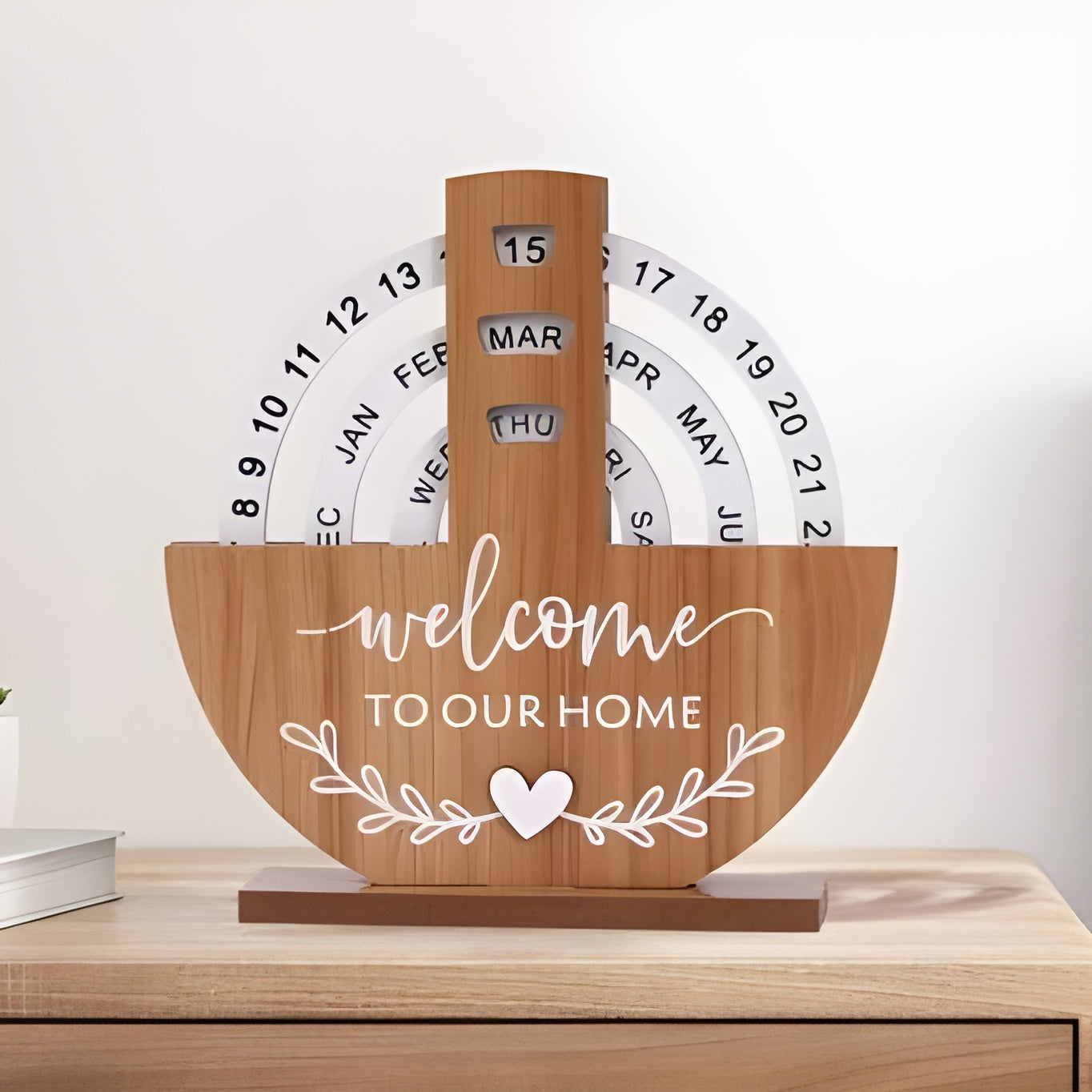 Shovel-Shaped Manual Rotating Wooden Disc Perpetual Calendar