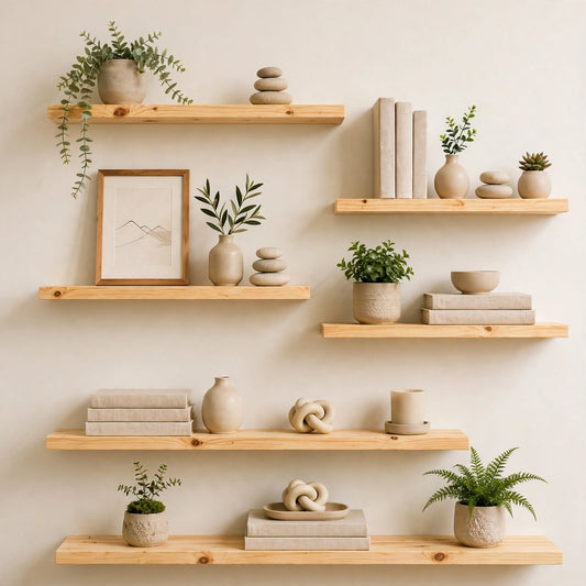 Set of 6 Display Wall Décor Floating Shelves (Mixed Sizes)