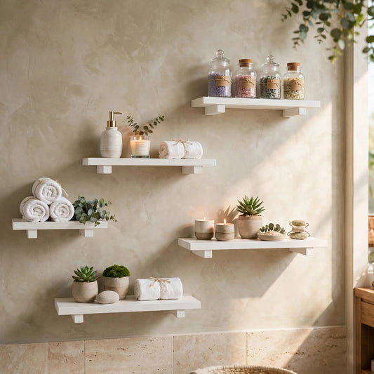 Set of 5 White Minimalist Display Wall Décor Shelves - (Mixed Size)