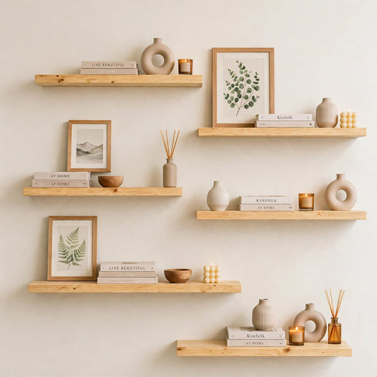 Set of 6 Display Wall Décor Floating Shelves (Mixed Sizes)